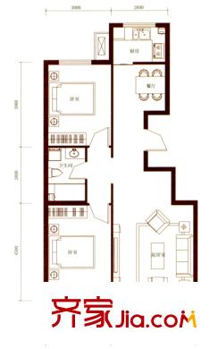 怡景文園戶型圖Aa戶型 2室2廳1衛(wèi)1廚
