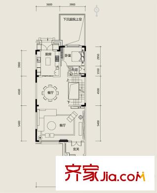 奕聰花園別墅戶型圖一期聯(lián)排別墅1層F戶型 6室3廳4衛(wèi)1廚