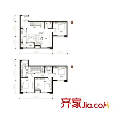 軍創(chuàng)凱旋城戶型圖4號樓B戶型躍層 4室2廳3衛(wèi)1廚