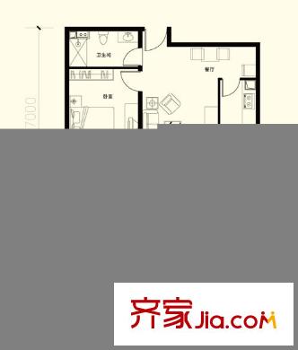 軍創(chuàng)凱旋城戶型圖2號樓B戶型 1室2廳1衛(wèi)1廚