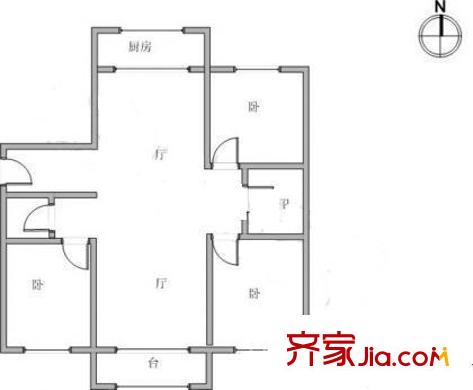 泰達(dá)國(guó)際公寓戶型圖戶型圖 3室2廳1衛(wèi)1廚