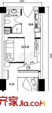 時代大廈戶型圖1號樓標(biāo)準(zhǔn)層y-a戶型 1室1廳1衛(wèi)