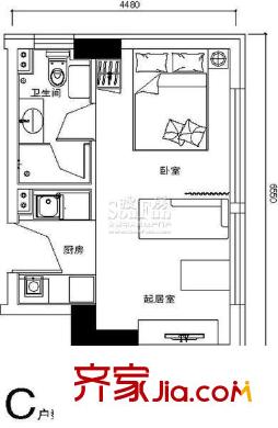 時(shí)代大廈戶型圖1號樓標(biāo)準(zhǔn)層c戶型 1室1廳1衛(wèi)