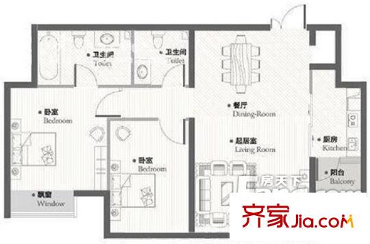 趙苑西里戶型圖戶型圖 2室