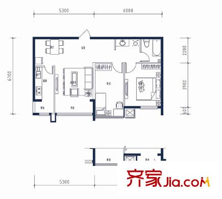 尚品名都戶型圖二期B8’戶型 9號(hào)樓 2室2廳1衛(wèi)1廚