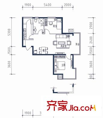 尚品名都戶型圖二期B9戶型 3/5/6號(hào)樓 2室2廳1衛(wèi)1廚