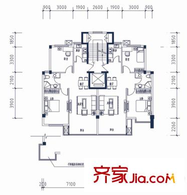 尚品名都戶型圖二期B1’戶型 2號(hào)樓 2室2廳1衛(wèi)1廚