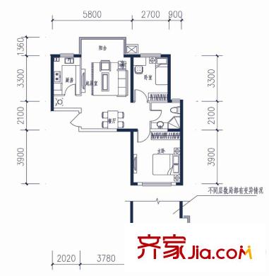 尚品名都戶型圖二期B4戶型 1/2號(hào)樓 2室2廳1衛(wèi)1廚