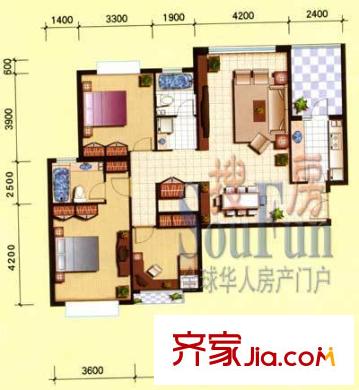 馨秀園戶型圖三居室 3室2廳2衛(wèi)1廚