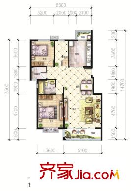 裕華嘉苑三期戶型圖E1-3-躍層一層戶型圖 4室2廳2衛(wèi)1廚