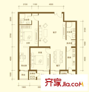 天一廣場(chǎng)戶型圖B2戶型 2室2廳2衛(wèi)1廚
