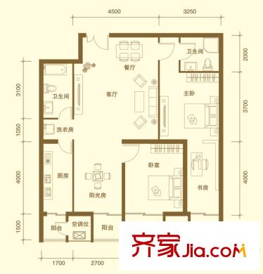 天一廣場(chǎng)戶型圖1號(hào)2號(hào)樓B3戶型 2室2廳2衛(wèi)1廚