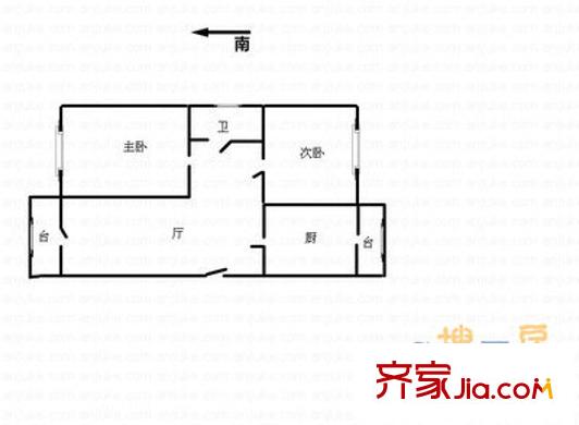 友誼公寓戶型圖戶型圖 2室1廳1衛(wèi)1廚