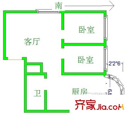 智源里和馨園戶型圖和馨園雙陽(yáng)戶型（東戶） 2室2廳1衛(wèi)1廚