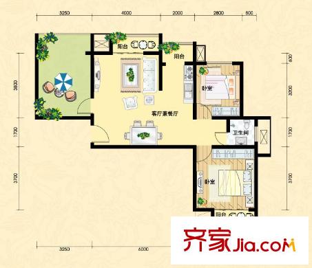 世紀(jì)龍庭戶型圖I戶型 2室2廳1衛(wèi)1廚