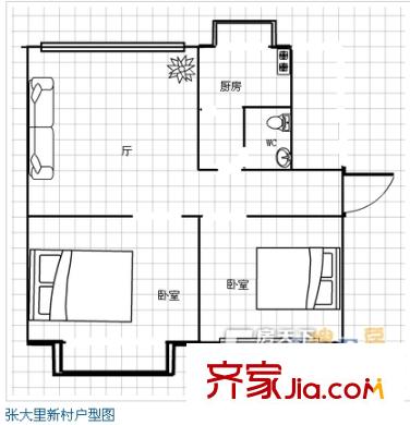 張大里新村戶型圖張大里66平雙陽臥室 2室1廳1衛(wèi)1廚