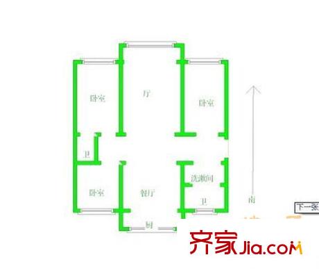 馮大里新村戶型圖3室2廳 129平方米 3室2廳2衛(wèi)1廚