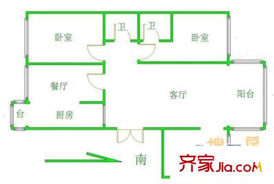 怡康家園戶型圖戶型圖 3室2廳2衛(wèi)1廚