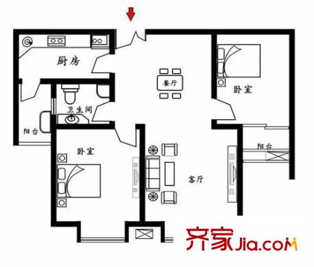 怡康家園戶型圖戶型圖 2室1廳1衛(wèi)1廚