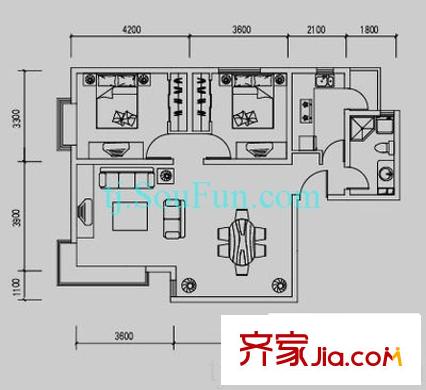 復(fù)興門家園戶型圖B6戶型 2室2廳1衛(wèi)