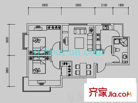復(fù)興門家園戶型圖B2戶型 2室2廳1衛(wèi)