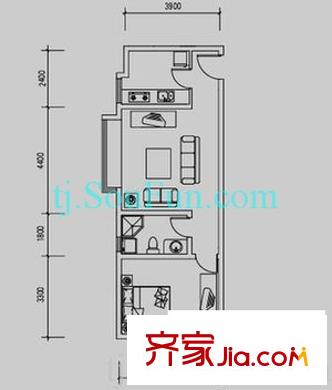 復(fù)興門家園戶型圖A2戶型 1室1廳1衛(wèi)