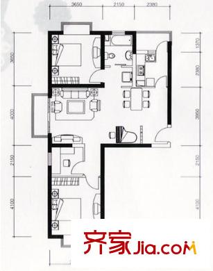 伊頓玫瑰公寓戶型圖B座戶型圖 3室2廳1衛(wèi)