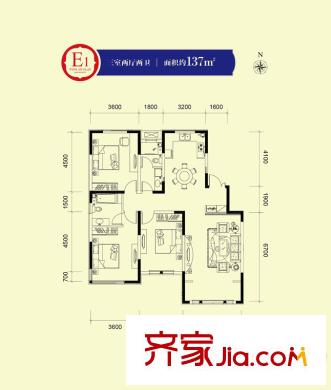 融僑觀邸戶型圖洋房7號樓標(biāo)準(zhǔn)層E1戶型 3室2廳2衛(wèi)1廚
