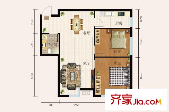 唐城壹號一期A樓、B樓標(biāo)準(zhǔn)層B戶型 2室2廳1衛(wèi)1廚