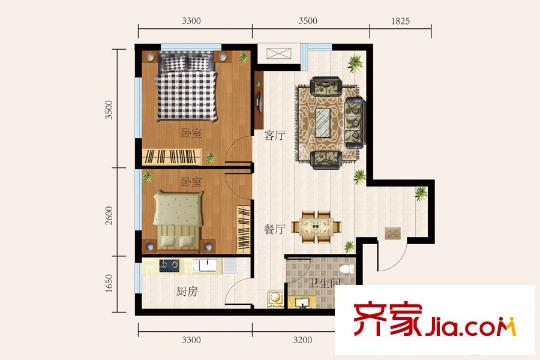 唐城壹號一期A樓、B樓標(biāo)準(zhǔn)層E戶型 2室2廳1衛(wèi)1廚