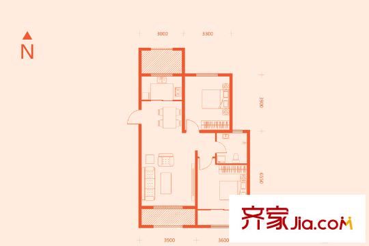 鳳城天鵝湖莊園8#樓標(biāo)準(zhǔn)層C3戶型 2室2廳1衛(wèi)1廚