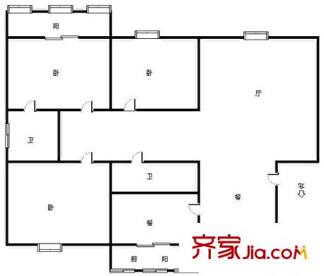 博德花園戶型圖戶型圖 3室2廳1衛(wèi)1廚
