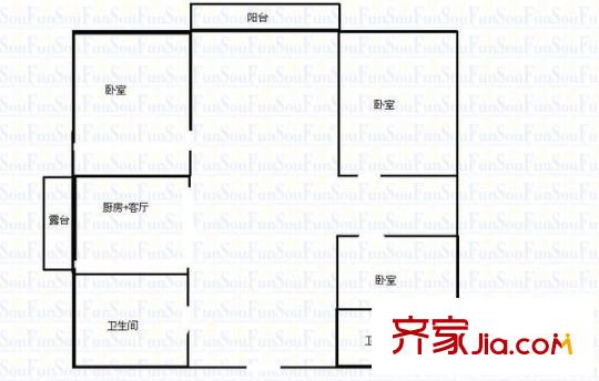 博德花園戶型圖戶型圖 3室2廳2衛(wèi)1廚