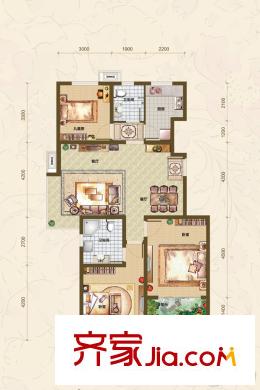 恒泰悅季標(biāo)準(zhǔn)層B戶型 3室2廳2衛(wèi)1廚