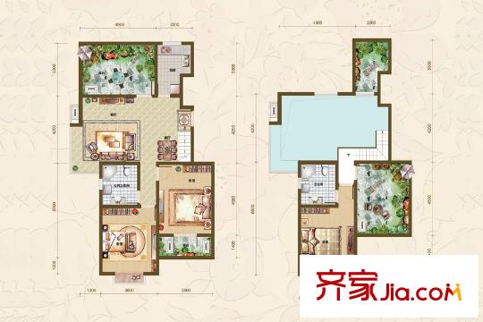 恒泰悅季B躍層戶(hù)型 3室2廳2衛(wèi)1廚