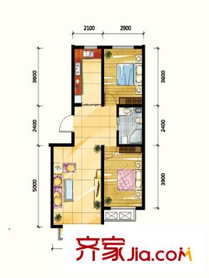 鼎旺90社區(qū)3、4號樓標準層J戶型 2室2廳1衛(wèi)1廚