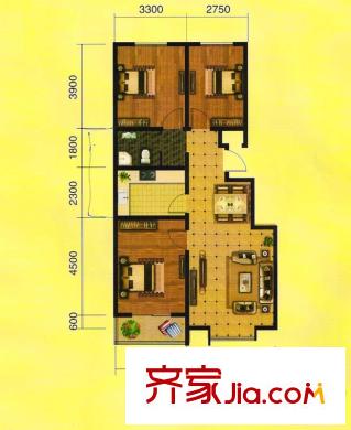 水岸明苑3號樓A戶型 3室1廳1衛(wèi)1廚