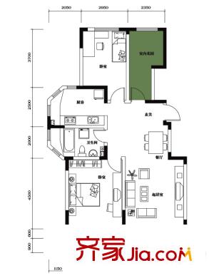 博軒園戶型圖一期6號(hào)樓標(biāo)準(zhǔn)層F戶型 3室2廳1衛(wèi)1廚