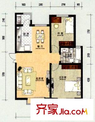 華夏津典戶型圖二期高層標(biāo)準(zhǔn)層B4戶型 2室2廳1衛(wèi)1廚