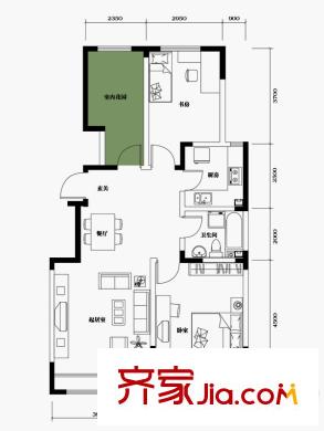 博軒園戶型圖一期6號(hào)樓標(biāo)準(zhǔn)層F‘戶型 2室2廳1衛(wèi)1廚