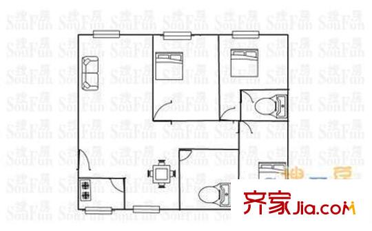 華章里戶型圖戶型圖 3室2廳2衛(wèi)1廚