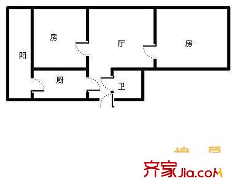 琴江公寓戶型圖戶型圖 2室1廳1衛(wèi)1廚