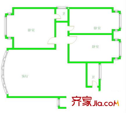 德恩里戶型圖戶型圖 3室1廳2衛(wèi)1廚