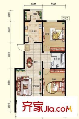 良園新居1#樓標準層A2戶型 2室2廳1衛(wèi)1廚