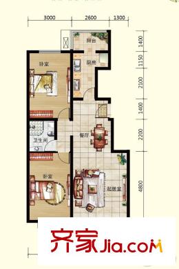 良園新居6#樓標(biāo)準(zhǔn)層E5戶型 2室2廳1衛(wèi)1廚