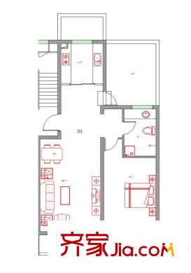 錦繡花園105#樓標準層Dd戶型 2室2廳1衛(wèi)1廚