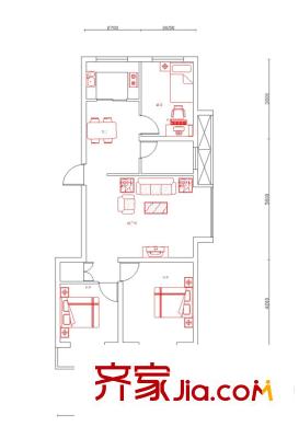錦繡花園203#樓標準層A4戶型 3室2廳1衛(wèi)1廚