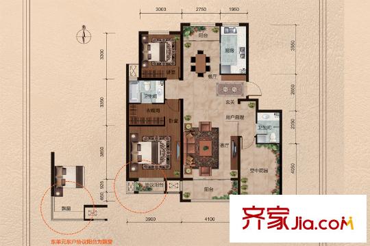 世紀(jì)御庭B1#樓標(biāo)準(zhǔn)層K3戶型 2室2廳2衛(wèi)1廚