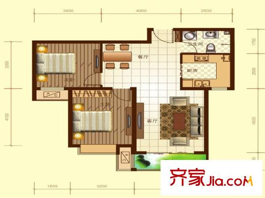 世紀(jì)龍庭二期D109#D114#B104#H戶型 2室2廳1衛(wèi)1廚