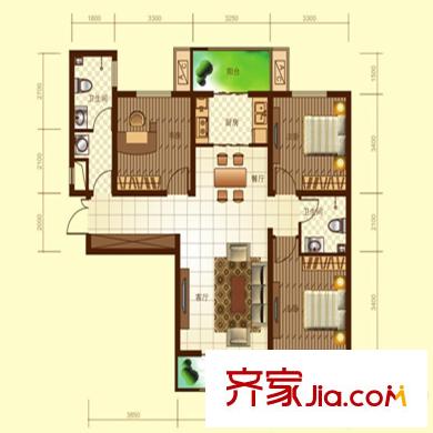 世紀(jì)龍庭二期D105#D106#D107#P戶型 3室1廳1衛(wèi)1廚